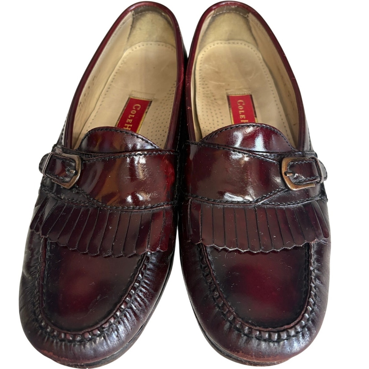 Cole Haan Burgundy Leather Loafers Size 8.5 | Buckle Fringe Loafer Preppy